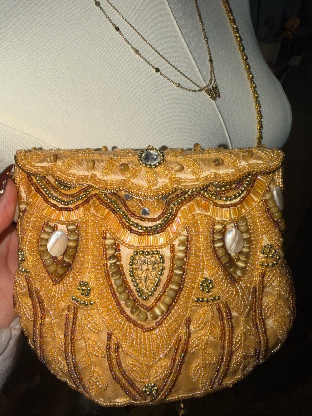 Jessica McClintock Golden Yellow Beaded Evening Clutch